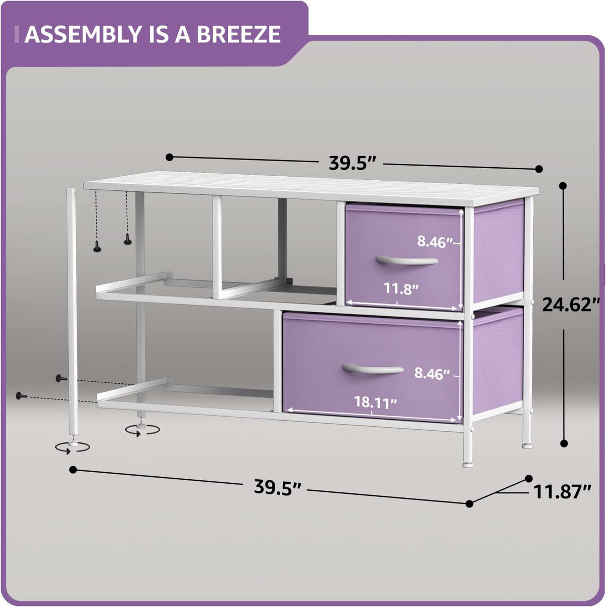 Kids Dresser with 5 Fabric Drawers & Wood Top (Multi Color/White)
