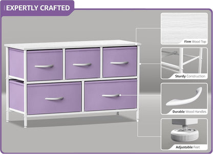 Kids Dresser with 5 Fabric Drawers & Wood Top (Multi Color/White)