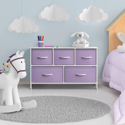 Kids Dresser with 5 Fabric Drawers & Wood Top (Multi Color/White)