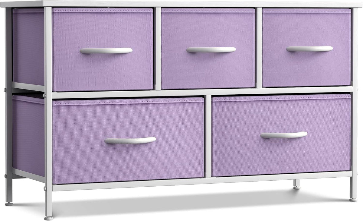 Kids Dresser with 5 Fabric Drawers & Wood Top (Multi Color/White)