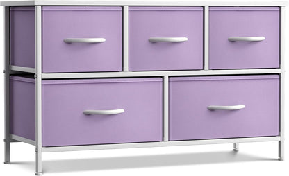 Kids Dresser with 5 Fabric Drawers & Wood Top (Multi Color/White)
