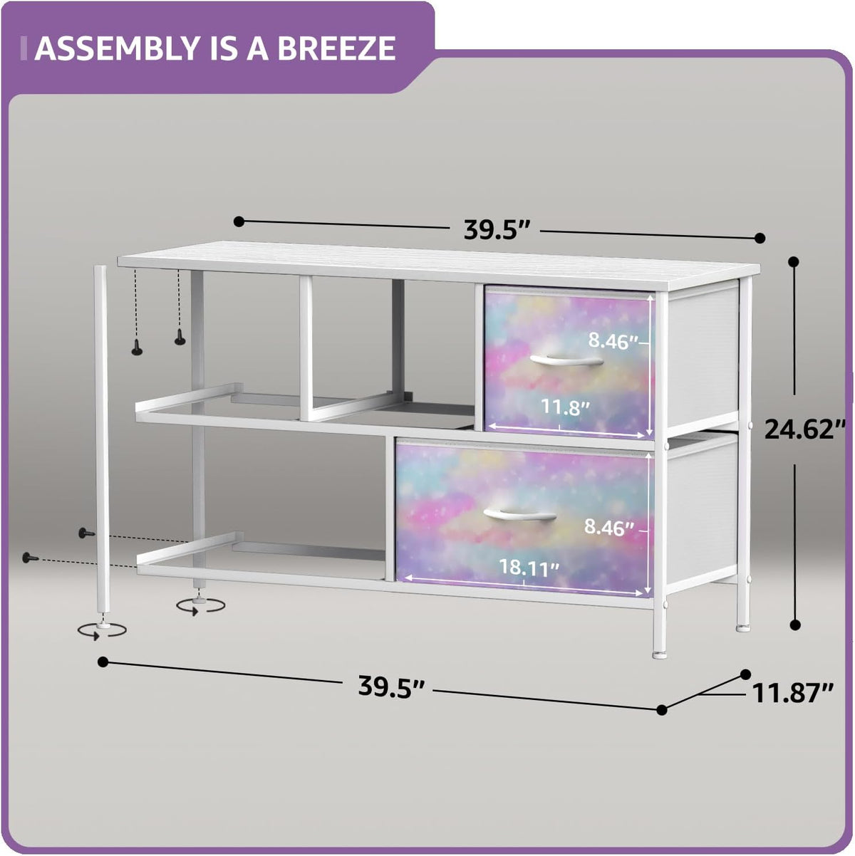 Kids Dresser with 5 Fabric Drawers & Wood Top (Multi Color/White)