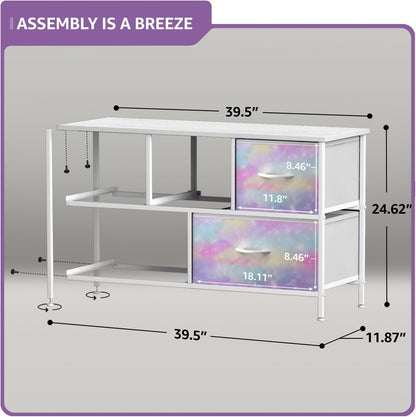Kids Dresser with 5 Fabric Drawers & Wood Top (Multi Color/White)