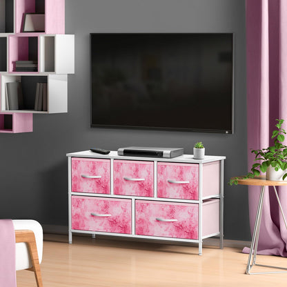 Kids Dresser with 5 Fabric Drawers & Wood Top (Multi Color/White)