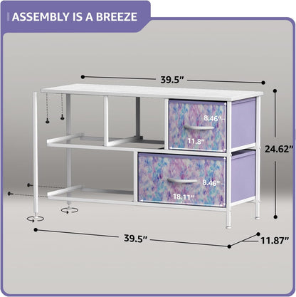 Kids Dresser with 5 Fabric Drawers & Wood Top (Multi Color/White)