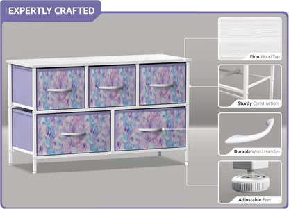 Kids Dresser with 5 Fabric Drawers & Wood Top (Multi Color/White)