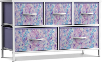 Kids Dresser with 5 Fabric Drawers & Wood Top (Multi Color/White)