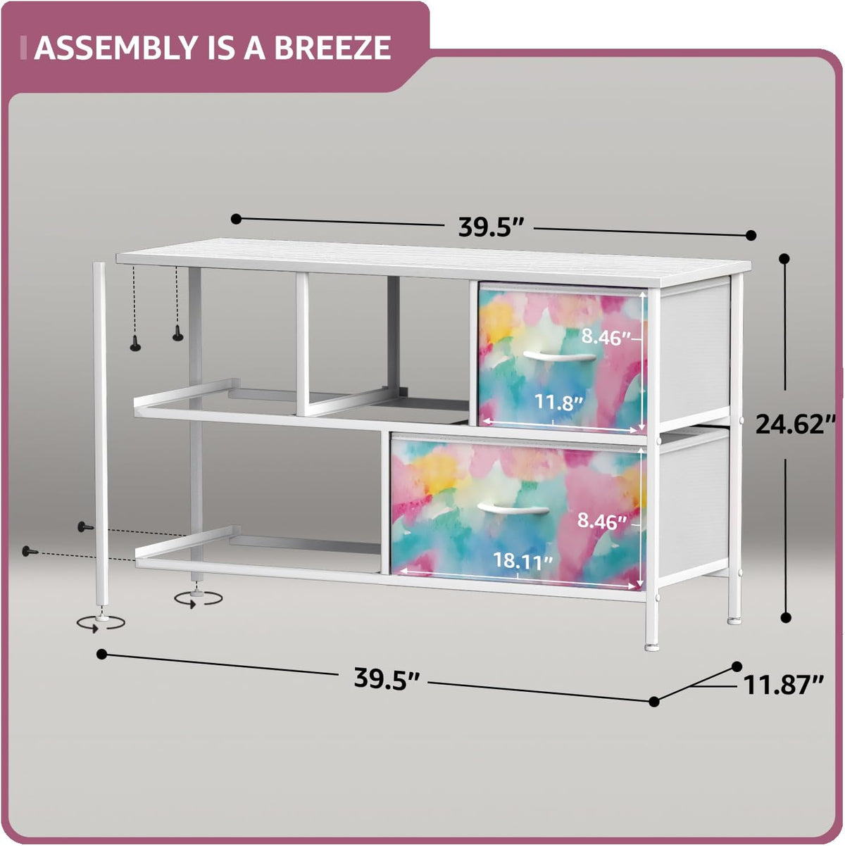 Kids Dresser with 5 Fabric Drawers & Wood Top (Multi Color/White)