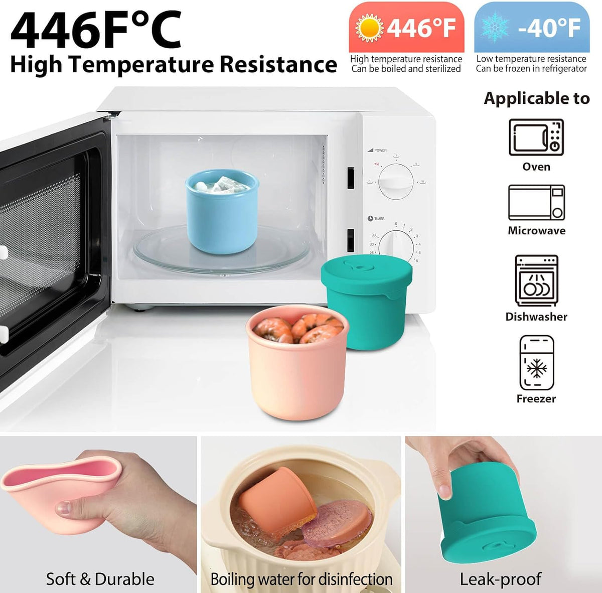4 Pack 8.5 oz Silicone Food Storage Containers with Lids, 1-Cup Reusable Snack Fruits Containers Cups, Leak Proof Soup Freezer Molds Small Lunch Box BPA Free for Kids Baby Daycare School Travel