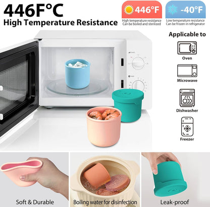 4 Pack 8.5 oz Silicone Food Storage Containers with Lids, 1-Cup Reusable Snack Fruits Containers Cups, Leak Proof Soup Freezer Molds Small Lunch Box BPA Free for Kids Baby Daycare School Travel