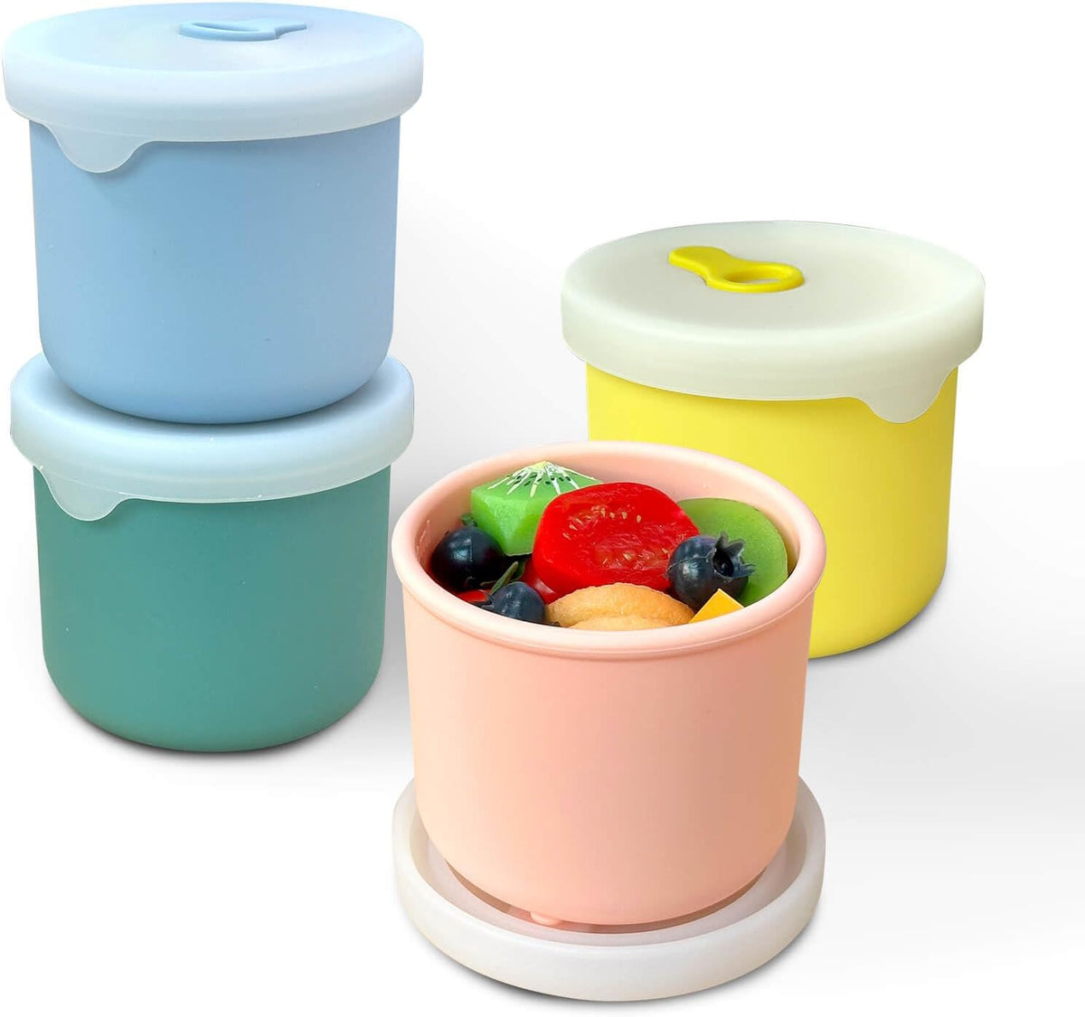 4 Pack 8.5 oz Silicone Food Storage Containers with Lids, 1-Cup Reusable Snack Fruits Containers Cups, Leak Proof Soup Freezer Molds Small Lunch Box BPA Free for Kids Baby Daycare School Travel