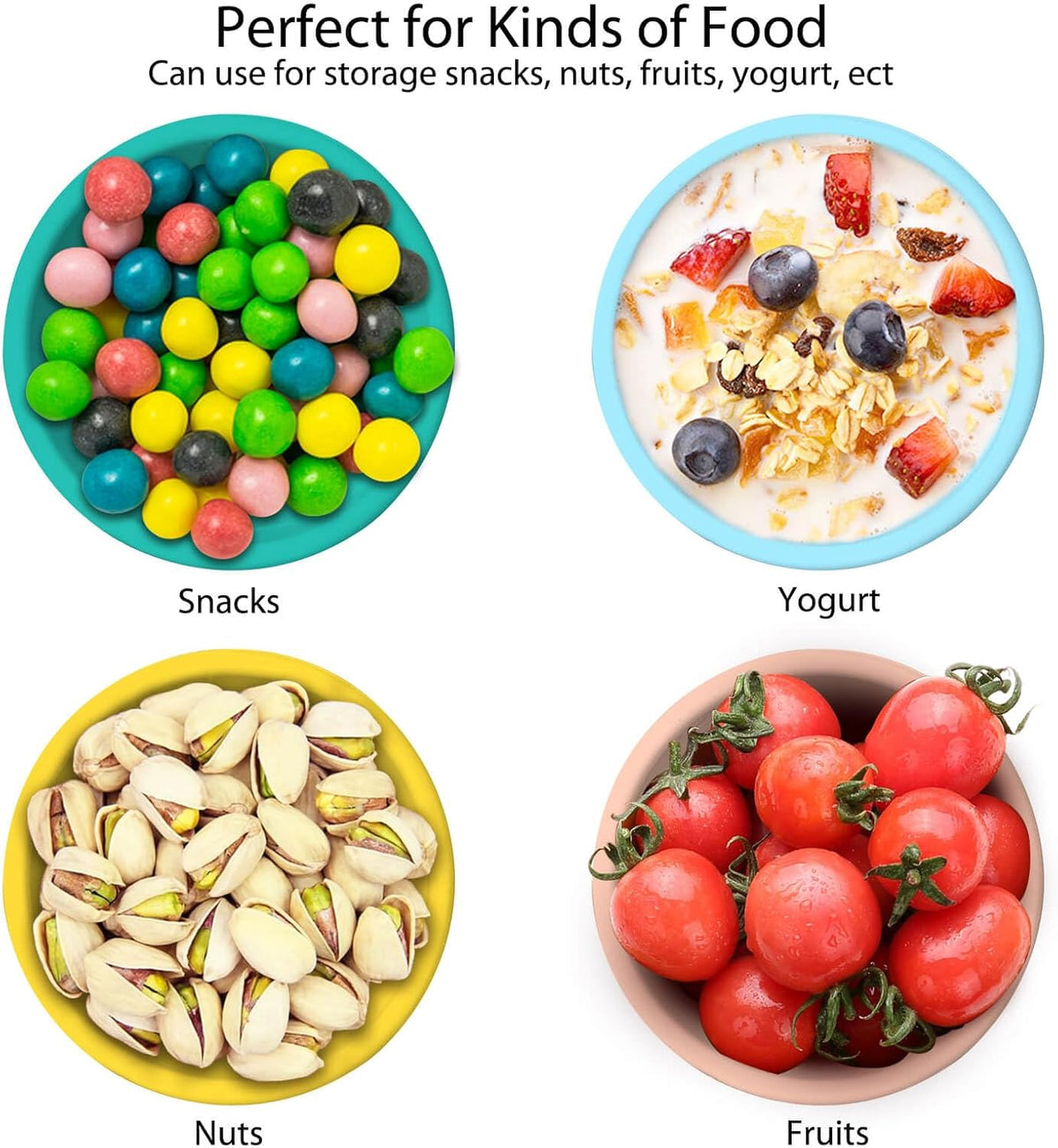 4 Pack 8.5 oz Silicone Food Storage Containers with Lids, 1-Cup Reusable Snack Fruits Containers Cups, Leak Proof Soup Freezer Molds Small Lunch Box BPA Free for Kids Baby Daycare School Travel