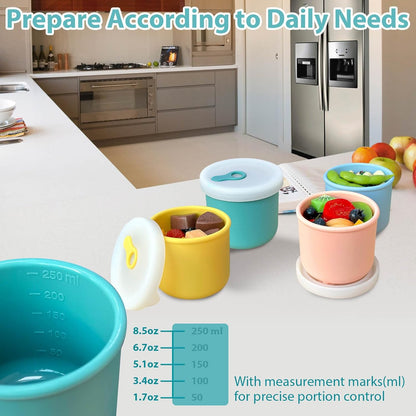 4 Pack 8.5 oz Silicone Food Storage Containers with Lids, 1-Cup Reusable Snack Fruits Containers Cups, Leak Proof Soup Freezer Molds Small Lunch Box BPA Free for Kids Baby Daycare School Travel