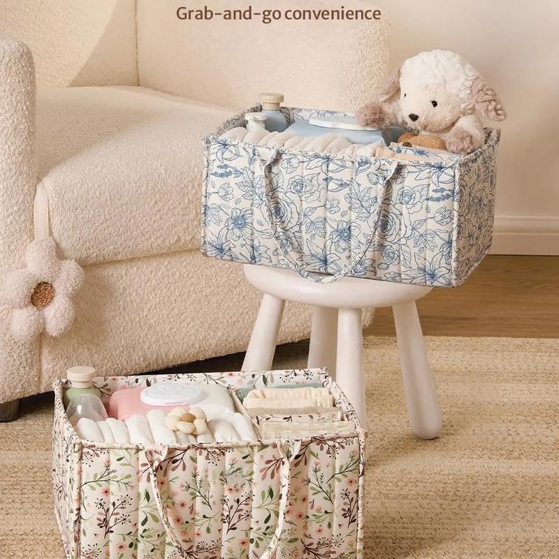 Floral Print Diaper Caddy Organizer, Stylish Nursery Storage Basket