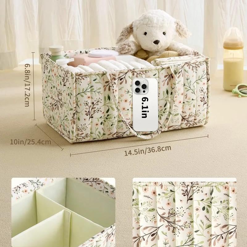 Floral Print Diaper Caddy Organizer, Stylish Nursery Storage Basket