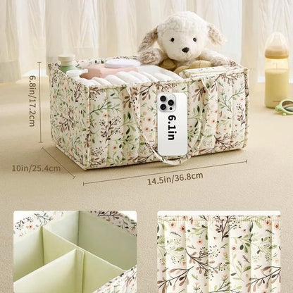 Floral Print Diaper Caddy Organizer, Stylish Nursery Storage Basket