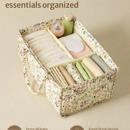 Floral Print Diaper Caddy Organizer, Stylish Nursery Storage Basket