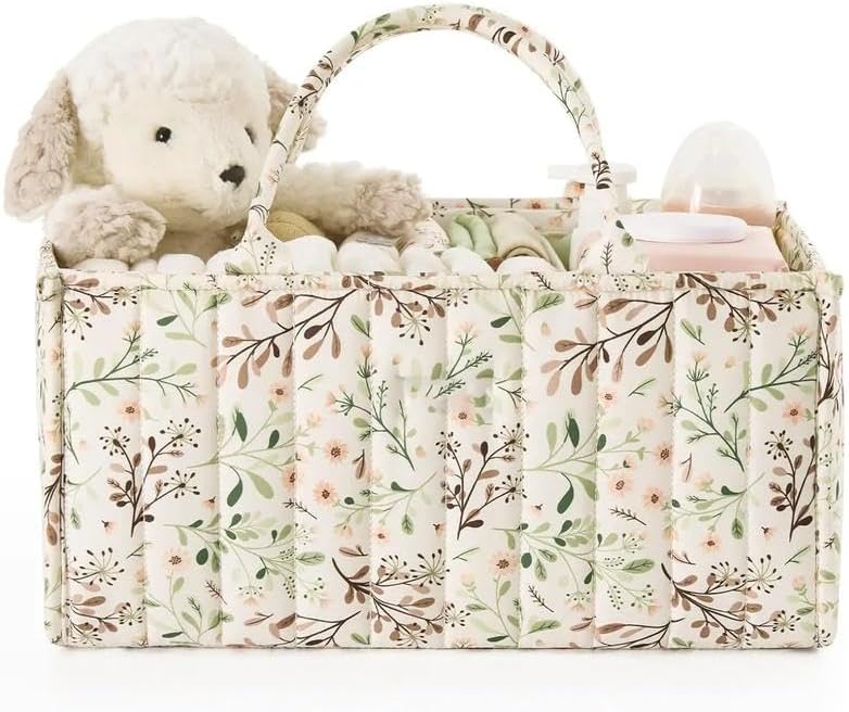 Floral Print Diaper Caddy Organizer, Stylish Nursery Storage Basket