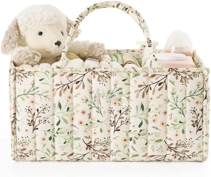 Floral Print Diaper Caddy Organizer, Stylish Nursery Storage Basket