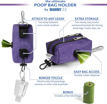 Dog Poop Bag Holder for Leashes and Treat Holder with 2 Waterproof Pouches
