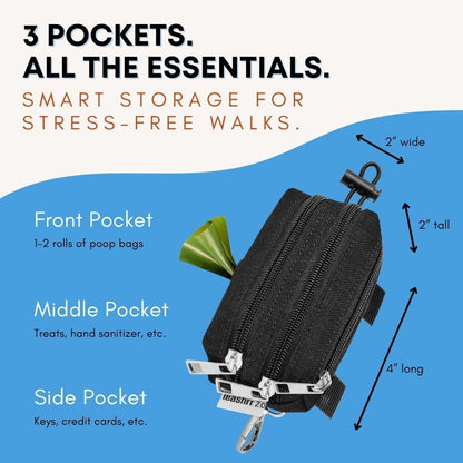 Dog Poop Bag Holder for Leashes and Treat Holder with 2 Waterproof Pouches