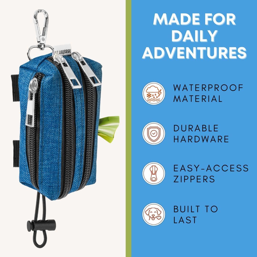 Dog Poop Bag Holder for Leashes and Treat Holder with 2 Waterproof Pouches