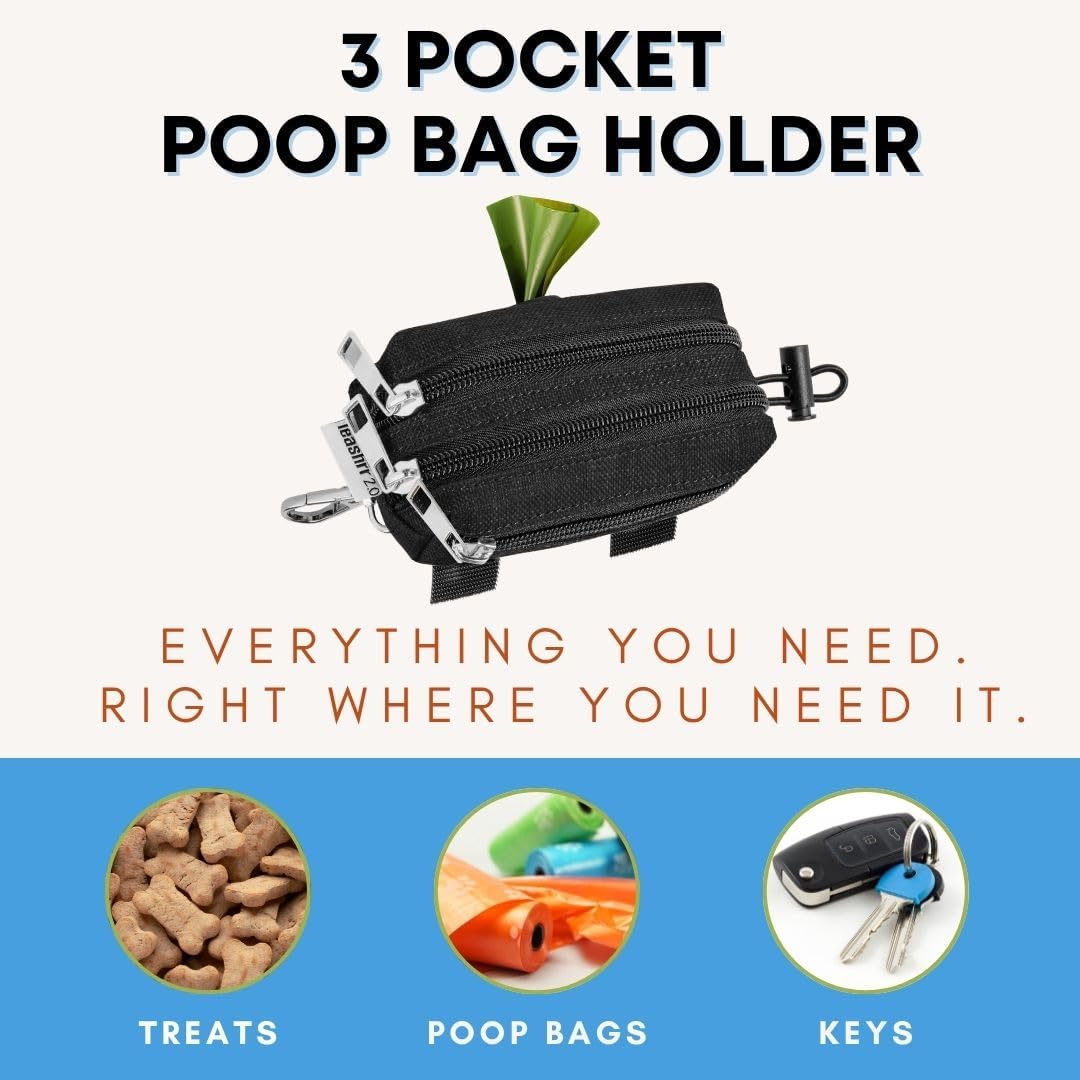 Dog Poop Bag Holder for Leashes and Treat Holder with 2 Waterproof Pouches