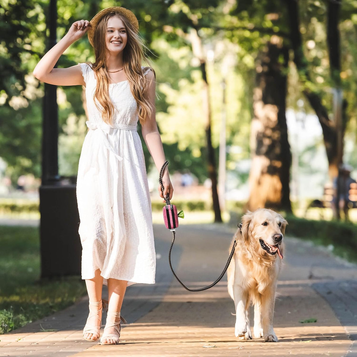 Dog Poop Bag Holder for Leashes and Treat Holder with 2 Waterproof Pouches