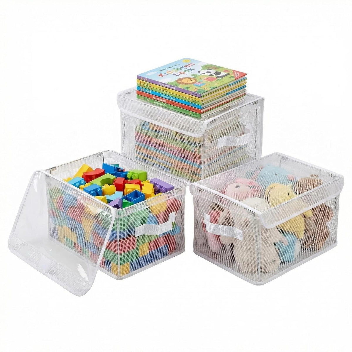 3 Pack Clear Storage Bins with Lids, Foldable Toy Organizer Bins PVC Transparent Storage Box for Toys, Clothes, Towel and Stuffed Animal Storage