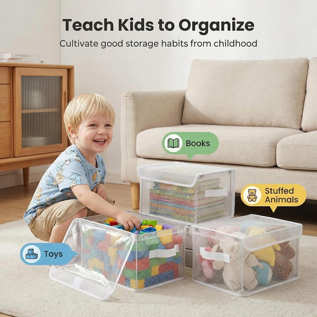 3 Pack Clear Storage Bins with Lids, Foldable Toy Organizer Bins PVC Transparent Storage Box for Toys, Clothes, Towel and Stuffed Animal Storage
