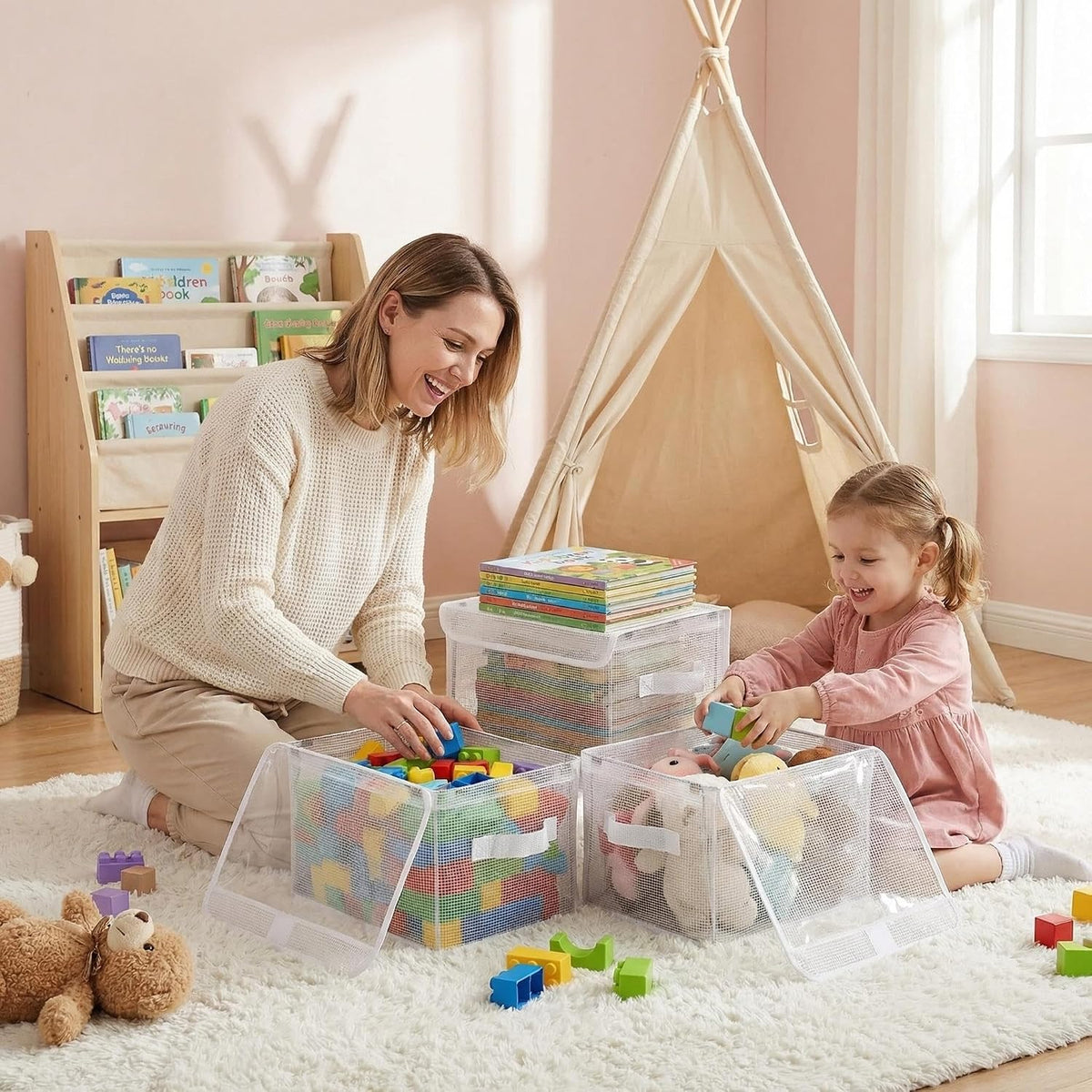 3 Pack Clear Storage Bins with Lids, Foldable Toy Organizer Bins PVC Transparent Storage Box for Toys, Clothes, Towel and Stuffed Animal Storage