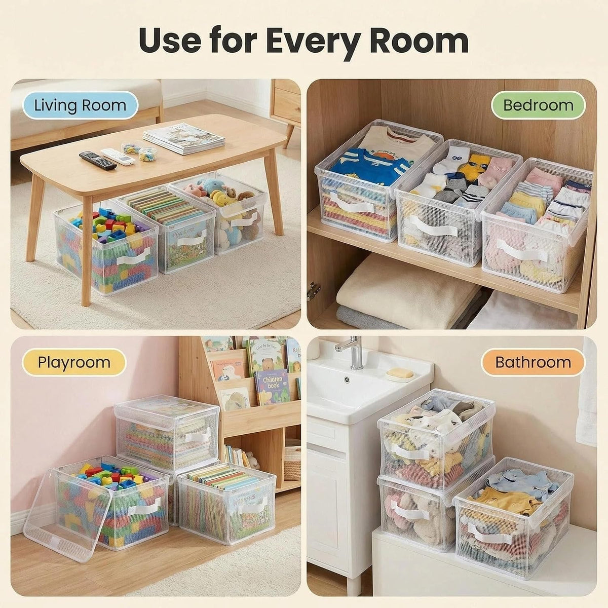 3 Pack Clear Storage Bins with Lids, Foldable Toy Organizer Bins PVC Transparent Storage Box for Toys, Clothes, Towel and Stuffed Animal Storage