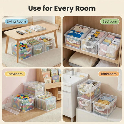 3 Pack Clear Storage Bins with Lids, Foldable Toy Organizer Bins PVC Transparent Storage Box for Toys, Clothes, Towel and Stuffed Animal Storage
