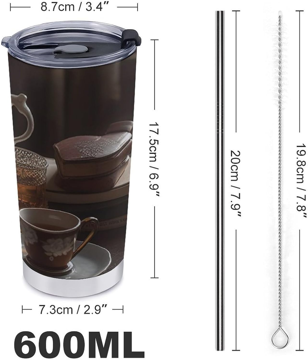 20 Oz Insulated Tumbler Stainless Steel Coffee Mug Study Room Car Cup Reusable Travel Mug with Lid And Straw Vacuum Water Bottle for Hot Cold Drinks Fits in Car Cup Holder