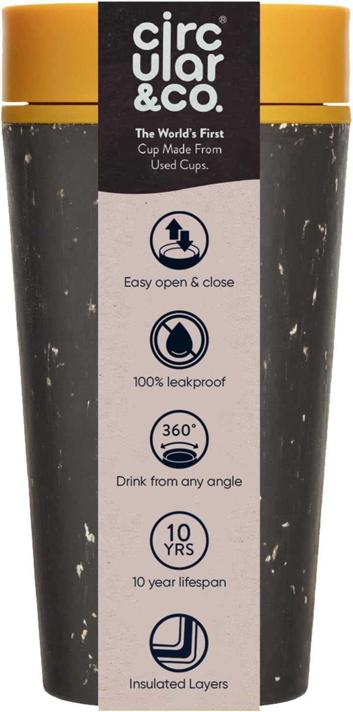 Circular and Co Leakproof Reusable Coffee Cup 12oz/340ml - The World's First Travel Mug Made from Recycled Coffee Cups, 100% Leak-Proof, Sustainable & Insulated (Black & Faraway Blue)