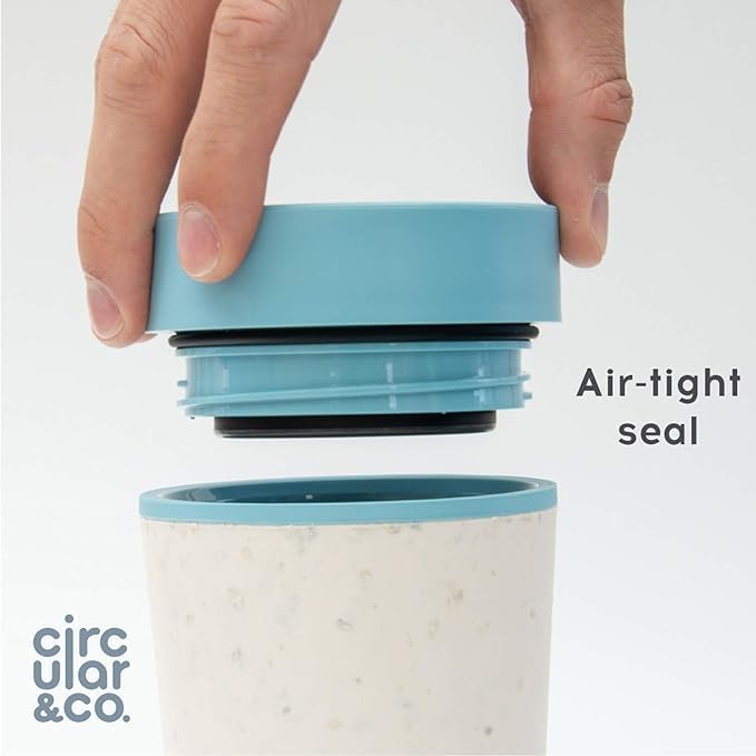 Circular and Co Leakproof Reusable Coffee Cup 12oz/340ml - The World's First Travel Mug Made from Recycled Coffee Cups, 100% Leak-Proof, Sustainable & Insulated (Black & Faraway Blue)