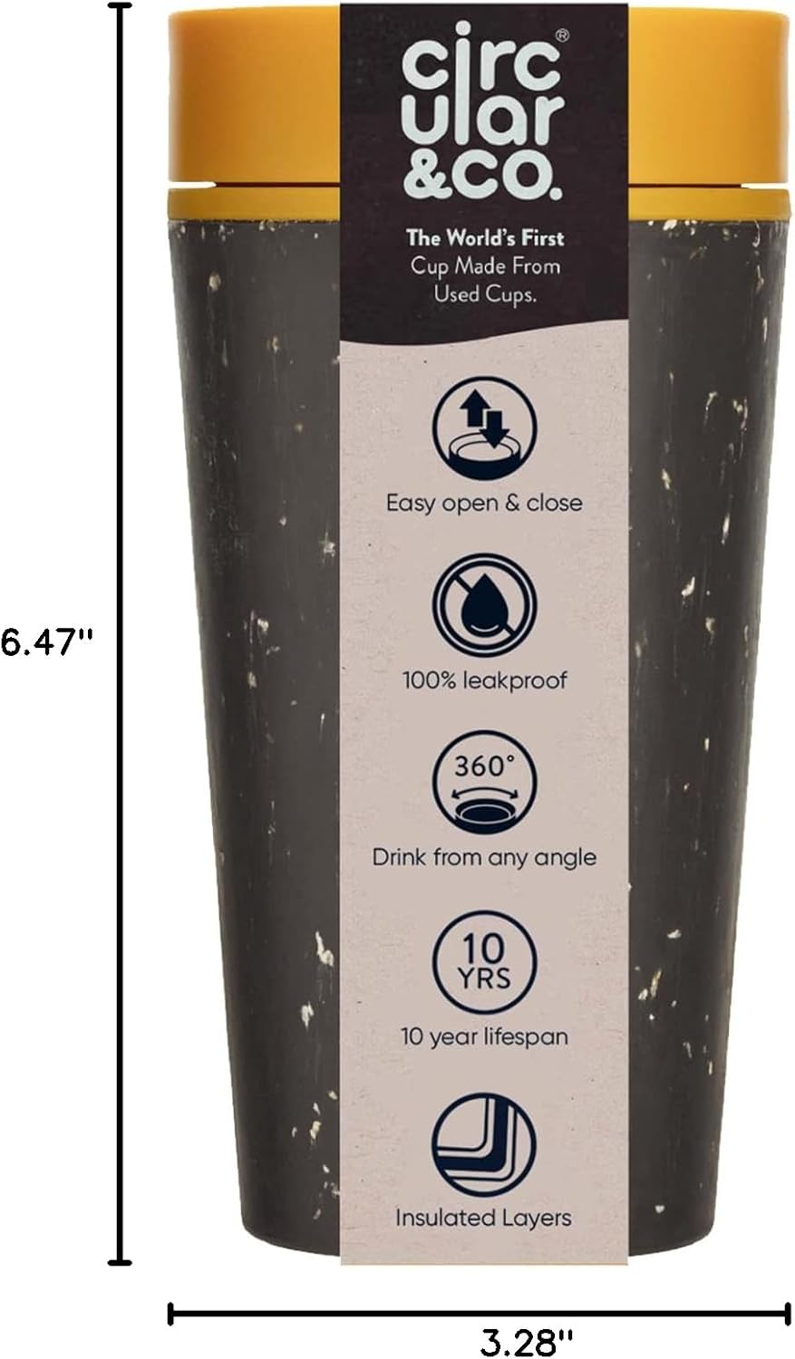 Circular and Co Leakproof Reusable Coffee Cup 12oz/340ml - The World's First Travel Mug Made from Recycled Coffee Cups, 100% Leak-Proof, Sustainable & Insulated (Black & Faraway Blue)