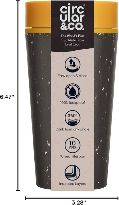 Circular and Co Leakproof Reusable Coffee Cup 12oz/340ml - The World's First Travel Mug Made from Recycled Coffee Cups, 100% Leak-Proof, Sustainable & Insulated (Black & Faraway Blue)