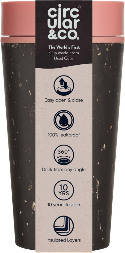 Circular and Co Leakproof Reusable Coffee Cup 12oz/340ml - The World's First Travel Mug Made from Recycled Coffee Cups, 100% Leak-Proof, Sustainable & Insulated (Black & Faraway Blue)
