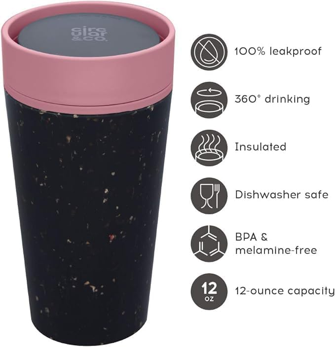 Circular and Co Leakproof Reusable Coffee Cup 12oz/340ml - The World's First Travel Mug Made from Recycled Coffee Cups, 100% Leak-Proof, Sustainable & Insulated (Black & Faraway Blue)