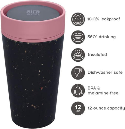 Circular and Co Leakproof Reusable Coffee Cup 12oz/340ml - The World's First Travel Mug Made from Recycled Coffee Cups, 100% Leak-Proof, Sustainable & Insulated (Black & Faraway Blue)