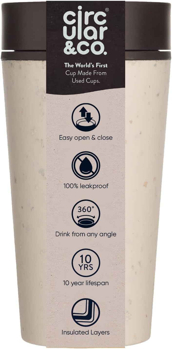 Circular and Co Leakproof Reusable Coffee Cup 12oz/340ml - The World's First Travel Mug Made from Recycled Coffee Cups, 100% Leak-Proof, Sustainable & Insulated (Black & Faraway Blue)