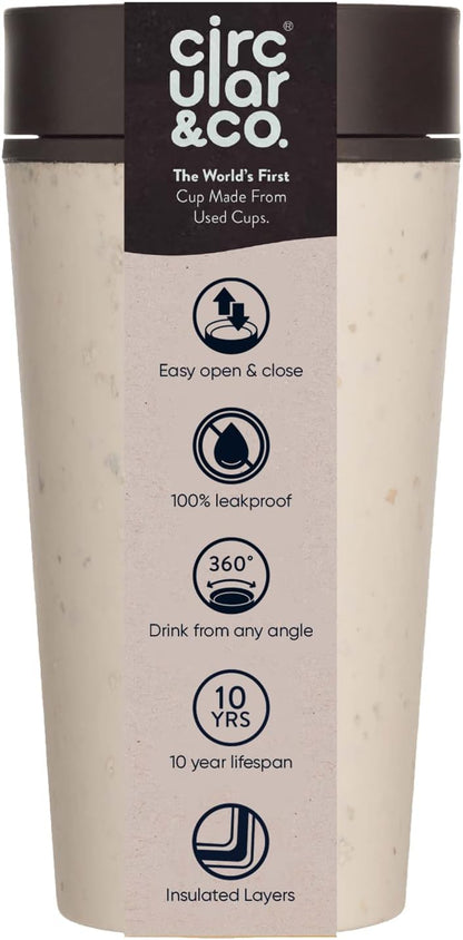 Circular and Co Leakproof Reusable Coffee Cup 12oz/340ml - The World's First Travel Mug Made from Recycled Coffee Cups, 100% Leak-Proof, Sustainable & Insulated (Black & Faraway Blue)