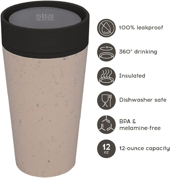 Circular and Co Leakproof Reusable Coffee Cup 12oz/340ml - The World's First Travel Mug Made from Recycled Coffee Cups, 100% Leak-Proof, Sustainable & Insulated (Black & Faraway Blue)