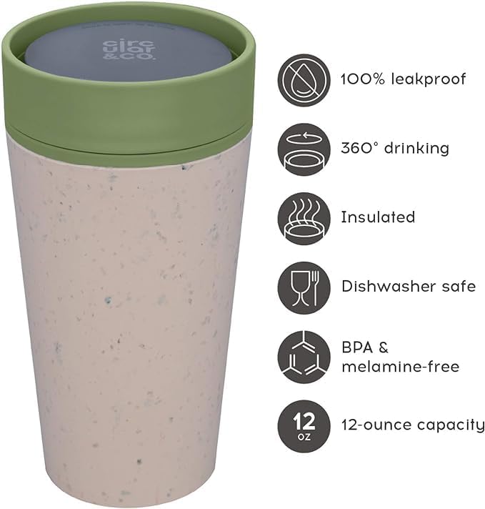 Circular and Co Leakproof Reusable Coffee Cup 12oz/340ml - The World's First Travel Mug Made from Recycled Coffee Cups, 100% Leak-Proof, Sustainable & Insulated (Black & Faraway Blue)