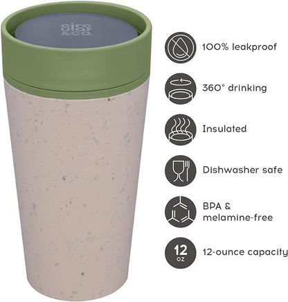 Circular and Co Leakproof Reusable Coffee Cup 12oz/340ml - The World's First Travel Mug Made from Recycled Coffee Cups, 100% Leak-Proof, Sustainable & Insulated (Black & Faraway Blue)