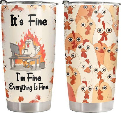 Funny Chicken Tumbler 20oz Insulated Stainless Steel Coffee Travel Mug Gift | 20oz double wall vacuum insulated tumbler keeps drinks hot cold. Funny work gift for women men office coworkers boss