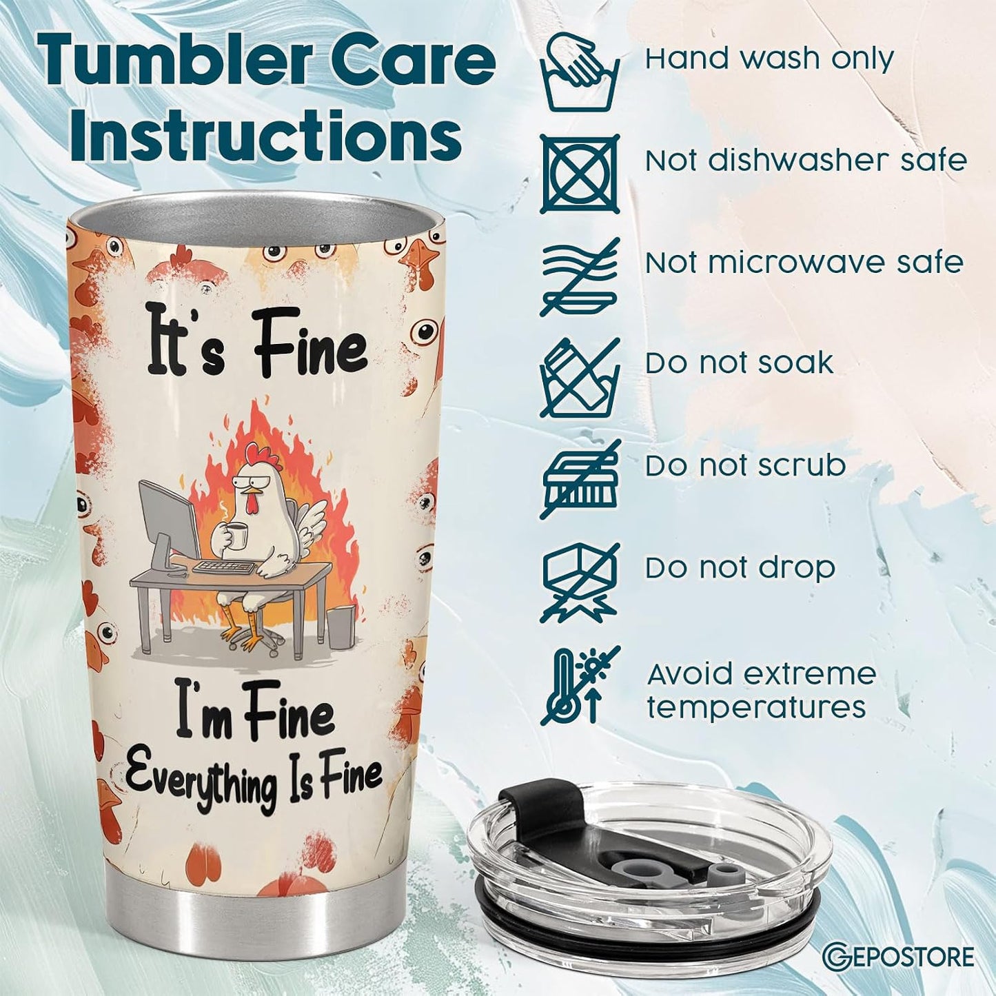 Funny Chicken Tumbler 20oz Insulated Stainless Steel Coffee Travel Mug Gift | 20oz double wall vacuum insulated tumbler keeps drinks hot cold. Funny work gift for women men office coworkers boss