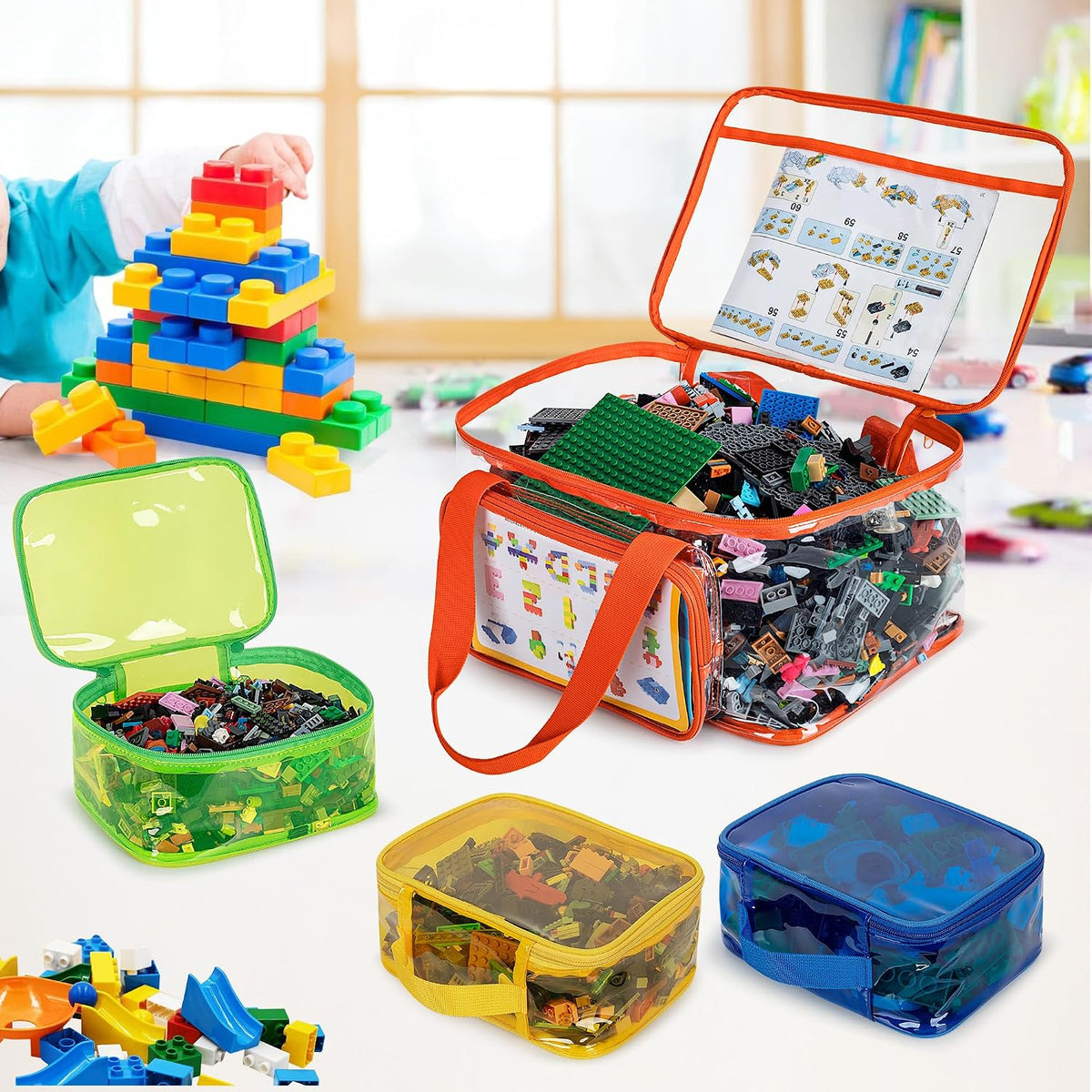 4 Packs Toy Storage Bag Organizer Case for Building Bricks