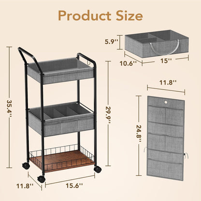 3in1 Diaper Caddy Organizer - Diaper Caddy & Rolling Diaper Cart for Nursery and Baby Essentials, Multi-Function Utility Cart for Bedroom and Bathroom(Basket&Pocket)